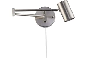 B·LED BARCELONA LED BarcelonaLED Applique murale avec bras articulé orientable couleur chrome argenté et câble avec prise et interrupteur lampe de lecture Culot E27