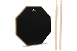 Asmuse Drum Pad 12 Pouces Silencieux Practice Pad de percussion Pad Batterie d'entraînement Muet, Base en bois et caoutchouc souple avec 2 bois baguettes, Tambour Silencieux Enfant/Pad enfant