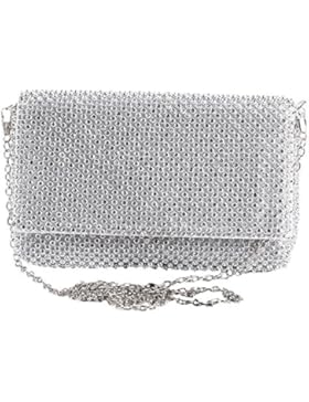 Damen Frauen Glitzer Clutch Abendtasche Handtasche Diamant Elegante Tasche für Hochzeit Party Silber 18.5*2.5*...