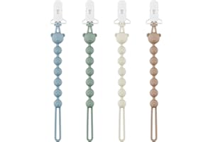 DOUUCO 4er Pack Baby Schnullerkette Silikon mit Sicherheitsclip, Schnullerband für Jungen & Mädchen, Pacifier Chain & Schnullerclip Leicht zu Reinigen, Schnullerketten für Kinderwagen und Babytragen