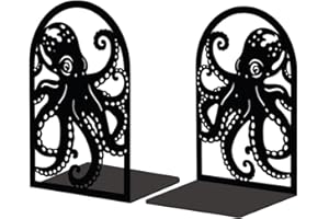 Peacoblue Metal Bookend Stopper Holder Stand for Shelves Decorative, 13.5x11x20cm Modern Creative Heavy Duty Study Book End Stoppers Holder Stand for Desk Shelf, 1 Pair (Octopus)