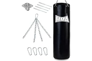 FEROCITY Worek bokserski 120 x 30 cm MMA worek bokserski wiszący wypełniony łańcuchem i hakiem sufitowym średni [137]