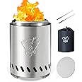 YEFU Tabletop Fire Pit 9.7 x 7.1 in, Low Smoke Camping Stove for Outdoor & Patio, Fueled by Pellets or Wood, Safe Burning Table Top Firepit, with Travel Bag & 2 Mini Sticks & Fireproof Mat, Silver