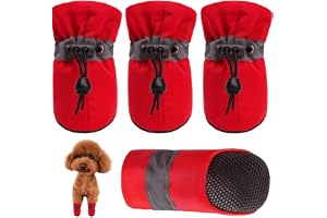 KUTKUT Small Dog Boots for Hot Pavement Pack of 4Pcs Anti-Slip Dog Shoes with Reflective Straps for Dascshund,Shihtzu, Poodle, Lhasa Apso, Bichon etc (Red, Size: 5, Feet Long:5.5cm, Feet Wide:4.5cm)