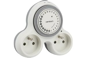 Zenitech Bolea – Biplite programmierbar 2 x 16 A mit mechanischer Zeitschaltuhr 15 Minuten – Leistung 3680 W – eine permanente Steckdose und eine programmierbare Steckdose – LED-Anzeige