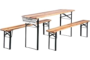 ‎STAGECAPTAIN Stagecaptain Hirschgarten Bierzeltgarnitur 177 cm Länge - Klappbare Festzeltgarnitur 1x Tisch & 2X Bank - Sitzgarnitur aus Holz - Einfacher Transport - Geeignet Für Innen- und Außenbereich - Natur