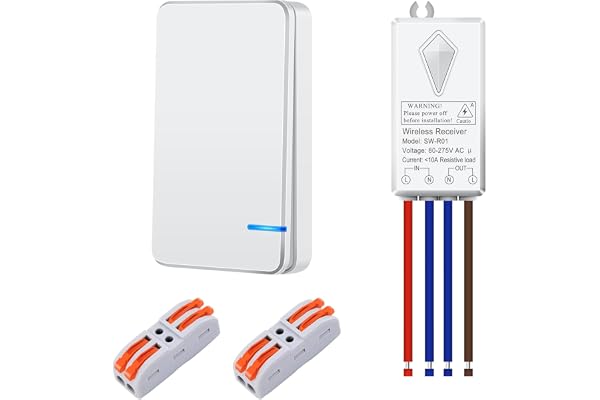 NineLeaf Interrupteur Sans Fil 230V avec Télécommande – Mini Interrupteur d'Éclairage avec LED, Étanche IP66, Portée 500m Extérieur/100m Intérieur, Programmable, Certifié FCC & CE, pour Lampe 1000W