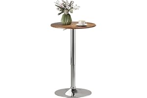 HOMCOM Round Bar Table, 360 Degree Swivel Counter Pub Table with Adjustable Height, Metal Base, Bistro Desk for Kitchen, Cafe, Dining Room, Rustic Brown