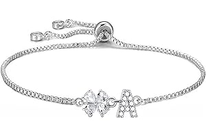 SAMINO Bracciale Lettera Iniziale per le Donne Ragazze, Bracciale Ciondolo Erba a Quattro Foglie Gioielli Regolabile per Mamma Figlia Sorella Amici Fortunato Quadrifoglio Regali