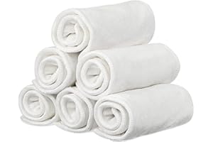 LUKLOY Lot de 6 inserts en microfibre de rayonne pour adultes pour les soins d'incontinence, 4 couches, lavables, réutilisables, grands et absorbants (blanc, taille L)