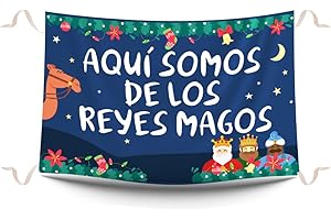 PLA PLA PLA Balconeras de Navidad "AquÍ somos de los Reyes Magos". Decoración navideña. Colgaduras divertidas de Navidad. Reposteros navideños para decorar balcones. Medidas 100 x 70 cm.