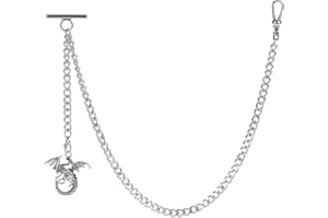 ZTA Albert Chaîne de montre de poche avec clip pivotant Motif dragon ancien