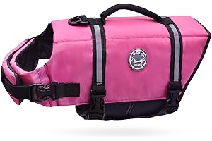 VIVAGLORY Ripstop Dog Life Jacket for Small Medium Large Dogs Boating, Dog Swimming Vest with Enhanced Buoyancy & Visibility, Pink
