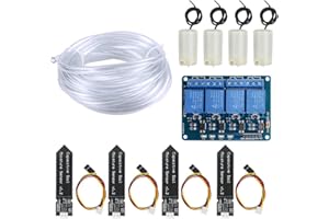 WayinTop Automatic Irrigation DIY Kit Self Watering System with Tutorial, 4pcs Capacitive Soil Moisture Sensor 4Channel 5V Relay Module and 4pcs Water Pump + 4M Vinyl Tubing for Garden Plant Flower