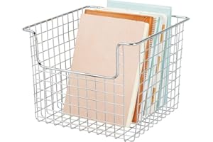 mDesign Cesta de almacenaje de alambre para el armario o el estante – Práctica caja de almacenamiento para cocina, baño u oficina – Cesta metálica abierta – plateado