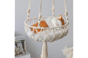 Lidzopas Hängende Katzenhängematten-Bett, Quaste Makramee hängende Katzenhängematte Bohemia Handgewebtes Katzenschaukelbett zum Schlafen, Spielen und Faulenzen, bis zu 5 kg