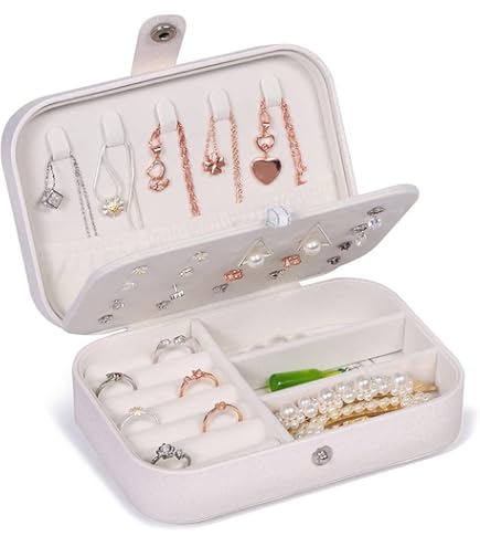 Portagioie Da Viaggio Con Lettera M - Scatola Con Specchio, Ecopelle, Interno Organizzato, 10x10x5 Cm - Foto 9