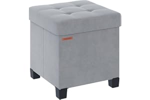 ABHENG Cube Storage Ottoman, Velvet Foot Stool with Feet, Folding Storage Bench, End of Bed Bench, Storage Chest, for Living Room, Bedroom and Office, 38 x 38 x 40 cm, Dove Gray, ASND22G