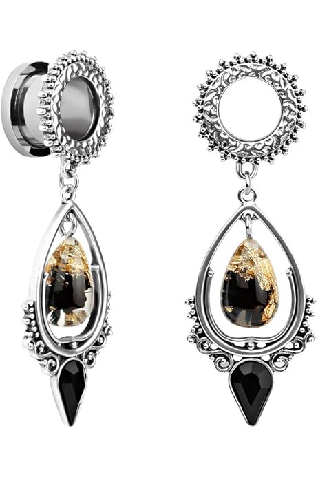 Dilatatore Orecchio Legno Dilatatori Lobo Fiore Acciaio Inox