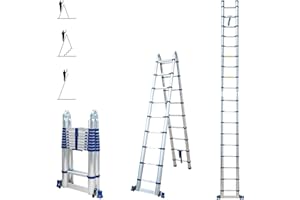 STEMPAKT Teleskopleiter mit Gelenk, 5,6 m, 2 x 9 Stufen, faltbar, professionell, multifunktional, H max. Arbeit 6,5 m, 5 Jahre Garantie Hoström