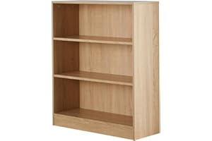 Home Source Low Bookcase, Compact Open Adjustable Shelves, Display Storage Cabinet, 3 Tier, Oak Effect