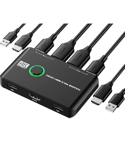 Commutateur KVM VGA USB 4 Ports - Switch VGA 4 Entrées 1 Sortie Avec 4 Câbles VGA Inclus - Contrôlez 4 Ordinateurs Avec 1 Clavier, Souris Et Écran