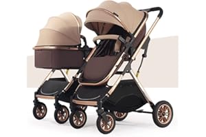 WIGSELBL Doppel-Kinderwagen nebeneinander, Zwillings-Kinderwagen, Tandem for Säuglinge und Kleinkinder, faltbarer, stoßdämpfender Regenschirm mit hoher Querformat-Funktion und verstellbarer Rückenlehne ( Color
