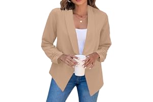 YMING Femme Courts Cardigans Ouverts sur Le Devant Couleur Unie Vestes De Costume Manches Longues Blazers