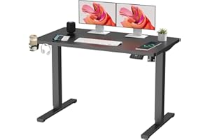 SANODESK QS+110 * 60 Electric Standing Desk ONE PIECE Height Adjustable Standing Desk With Memory Smart Panel Sit Stand Table With Hooks and Cupholder for Home Office （Black Frame+ Black Desktop）