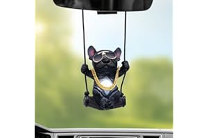 AMJKEJI Swinging Pug Resin Car Pendant - Cute Hanging Ornament for Rear View Mirror Auto Interior and Home Decoration - Birthday Gift for Family Friends (Black)
