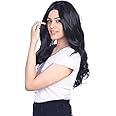AHS Women Curly Middle Part Full Head Hair Wig | Synthetic Full Head Hair Wig | Wavy Artificial Hair Wig Mid Part| Natural Looking Hair Wig for Party, Wedding, Anniversary with Net Wig Cap (Black, Length 24")