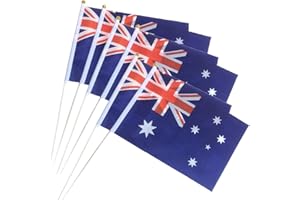 BIGTREE 50 Packs Australia Flags Hand-hold Mini Small Hand-waved of Australian Flag With Plastic Sticks Party Parade Celebration Sports Football Game School Events Festival Outdoor Decoration