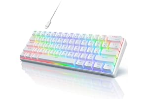 RK ROYAL KLUDGE RK61 QMK/Via Teclado Mecánico 60% Teclado Gaming con Cable RGB Interruptor Rojo Hot Swap US Layout Compatible con Mac/PC/iPad/iOS, Blanco