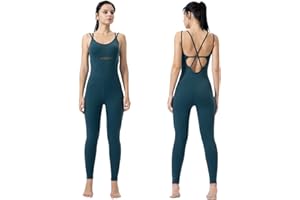 SUHK ASANA Combinaison bodycon sans manches pour femme - Dos nu - Combinaison croisé - Pour le sport, la gym, l'entraînement, le yoga - Pour femme, Vert, L