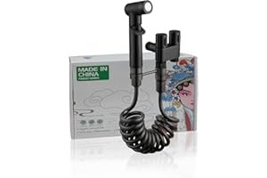 REIWOSEE Grifo Bidet Para WC Duchas Higienicas Para WC Bidet Taps con Mangueras Telescópicas de 2m Pulverizador de Válvula de Doble Control, Para Lavado de Inodoros Higiene Personal Baño de Mascotas (Black-T)