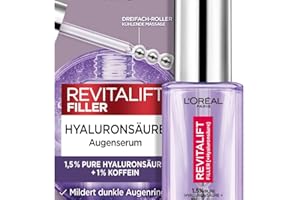 ‎L'OREAL PARIS L'Oréal Paris Augenserum für Frauen: sorgt für eine aufgepolsterte Augenpartie und weniger dunkle Augenringemit 2,5% [Hyaluronsäure+Koffein], Revitalift Filler, 1x 20ml