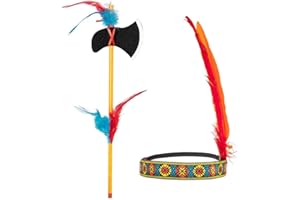 Boland 44093 - Set indiano, fascia e ascia, lunghezza 35 cm, tomahawk, multicolore, estensibile, decorato con piume, capo, selvaggio west, costume, carnevale, festa a tema