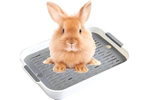 Hoquare Large Rabbit Litter Tray, Rectangular Bunny Litter Box with Grid, 2 Tier Flat Rabbit Cage Toilet Tray, Small Pet Litter Box Toilet Potty for Bunny, Guinea Pig, Cat(White)