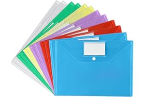 Vicloon Carpetas Plastico, 12pcs Carpeta A4, Bolsillos Documentos de 6 Colores Diferentes, con Botones y Bolsillo para Tarjetas de Visita, Carpetas Transparentes para Escuela, Trabajo, Oficina y Hogar