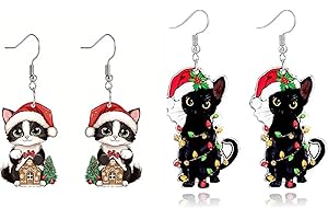 GETFACAI 2 Pairs Cat Earrings, Christmas Earrings, Cute Pet-Themed Jewelry for Women, Festive Holiday Party Accessories, For Cat Enthusiasts and Fashion-Conscious Women, Playful Elegance to Your Wardrobe ﻿
