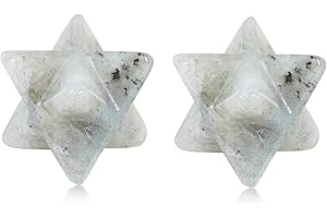 Soulnioi Healing Crystal Natural Merkaba Star Crystal Moonstone Crystal Hexagonal Star Stone Energy Pocket Stone for Reiki Meditation Spiritual 2Pcs 13x13mm