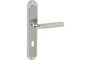 domino Türgriff 72 Drückergarnitur BB-Buntbart Set Langschildgarnitur Türklinke für Zimmertür, Kellertür & Innentür L-Form Türbeschläge aus Aluminium Silber Türdrückergarnitur RIO M6/M9