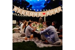 CRAZY-M Vintage Leinen Welcome Home Banner Rustikal Leinen Buchstaben Wimpel Girlande 2.8 M für Haus Dekoration Familie Partei Vintage Rustikal Bunting Wimpelkette mit 12Stk Wimpeln für Haus Dekoration