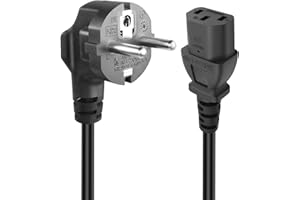 GELRHONR 1.5M Cable de alimentación de 3 Pines, 90 Grados CEE 7/7 a IEC C13, Cable de alimentación con Contacto de Puesta a Tierra en ángulo a la Toma de Corriente C13 en ángulo (Straight C13)
