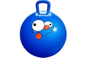 INPODAK Space Hopper, Balle Sauteuse de 45cm, Balle Sauteuse pour Enfants de 3 à 6 Ans, Balle Rebondissante avec poignée, Jouet Sauteur pour Enfants de 3, 4, 5 et 6 Ans(Visages Rigolos Bleus)