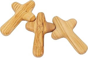 wellhouse Natural Wood Olive Hand Held Clinging Cross Hand Carved Wooden Holding 5 inches Jesus Cross Gift for Prayer Palm Church