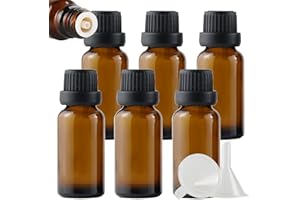 ZEOABSY 6 Pezzi Bottiglietta di Vetro per Oli Essenziali da 20 ml Ambra Marrone Bottiglia con Tappo di Sicurezza Nero con Contagocce Interno a Caduta, Contenitori di Aromaterapia