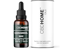 CBD HOME Oils - Huile de CBD 10% - 50 ml - MAX - Base d'huile de coco (MCT) et huile de graines de chanvre biologique - Omega 3-6-9 - Cannabidiol certifié 5.000 mg - Fabriqué en UE