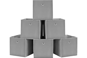 KingSaid 6 Stück Faltbox Faltbare Aufbewahrungsbox 32x32x32cm Stoffbox Faltkiste Schubladen Boxen mit Fingerloch Würfel Spielzeug-Organizer für Kallax Regale Raumteiler Grau