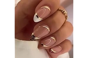 CEBOIC 24 Sztuk Sztuczne paznokcie Migdał Średni Polerowany Francuz Naciśnij Na Sztuczne paznokcie Akrylowe Przymocuj Na Naturalne Paznokcie Owalny Sztuczne Paznokcie z Projektem dla Kobiet Dziewczyny (G)